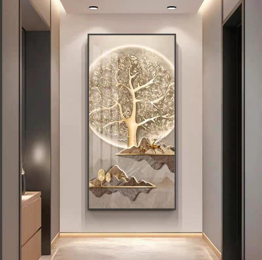 Golden Radiance Tree – LED Crystal Wall Art