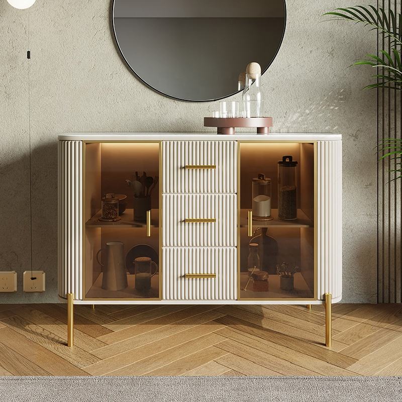 Modern Elegant Console Table With Maple Storage And Glass Door