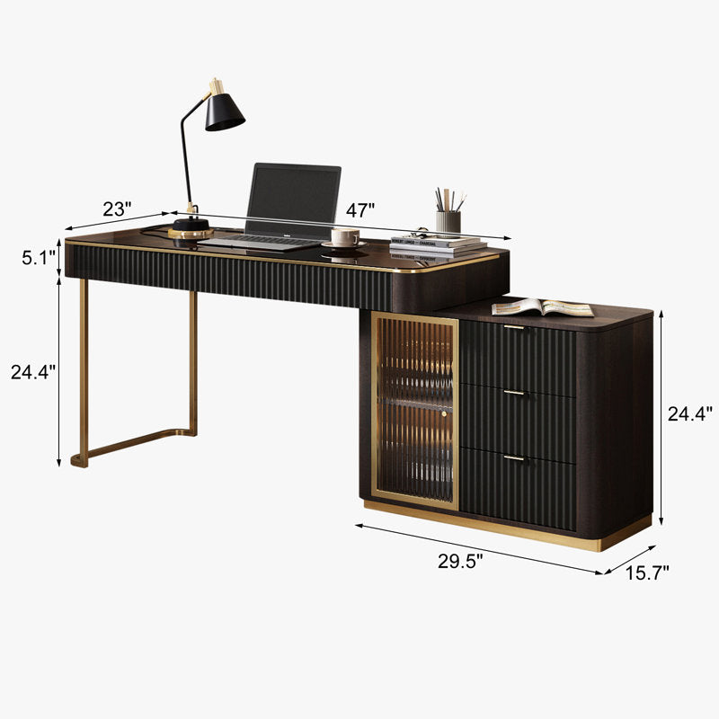 Office Table|Office Desk With Storage Cabinet With Glass Top