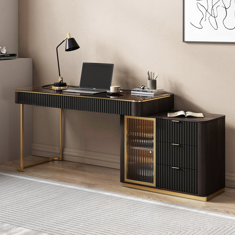 Office Table|Office Desk With Storage Cabinet With Glass Top