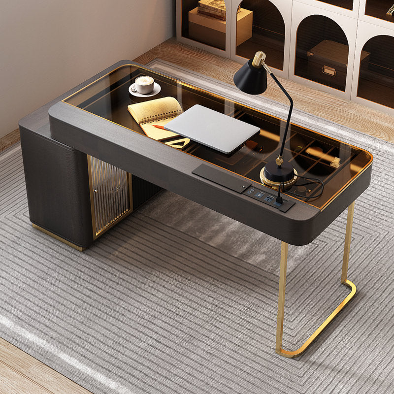 Office Table|Office Desk With Storage Cabinet With Glass Top