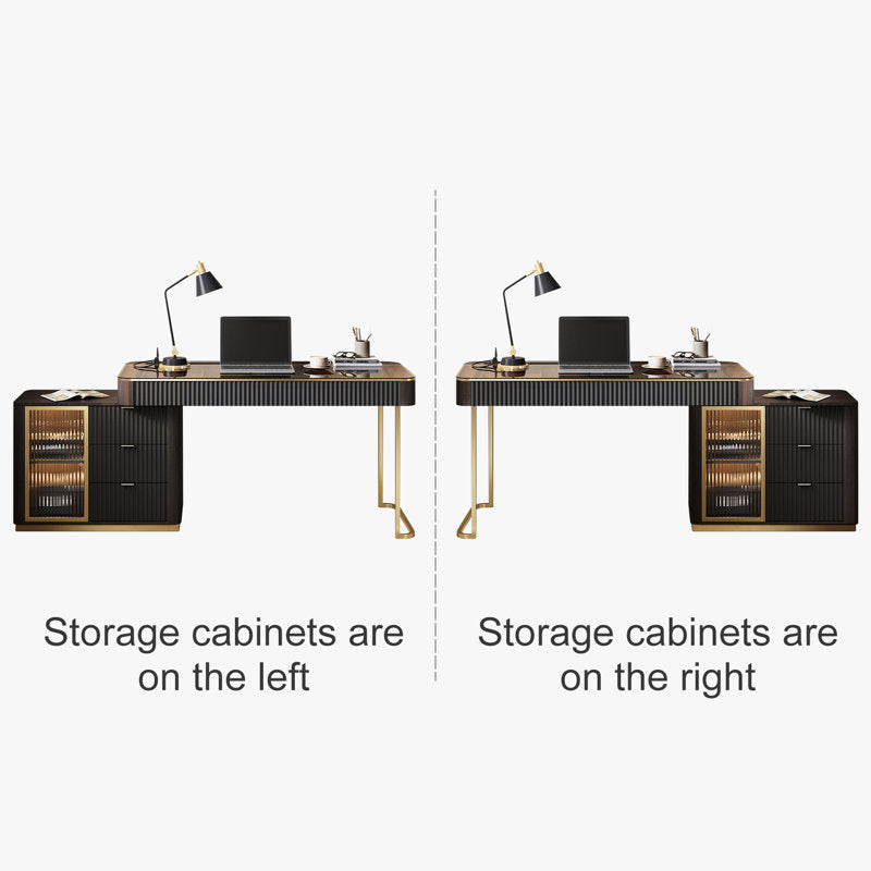 Office Table|Office Desk With Storage Cabinet With Glass Top