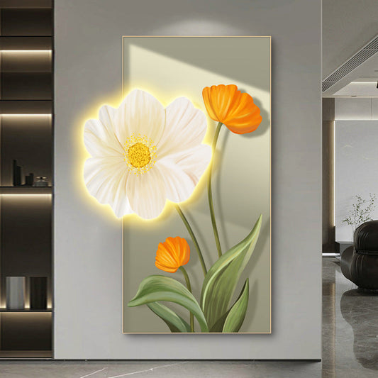 Modern Crystal Glass Painting with Metal Framing and LED Light