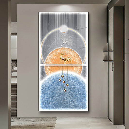 Modern Crystal Glass Painting with Metal Framing and LED Light