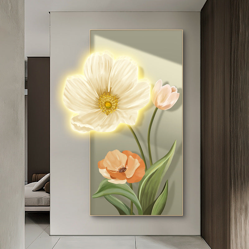 Modern Crystal Glass Painting with Metal Framing and LED Light