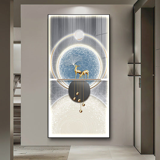 Modern Crystal Glass Painting with Metal Framing and LED Light