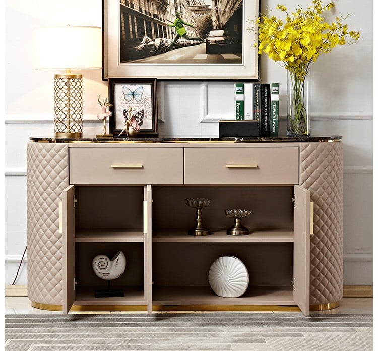 Letherite Skin Entryway Console Table With Storage