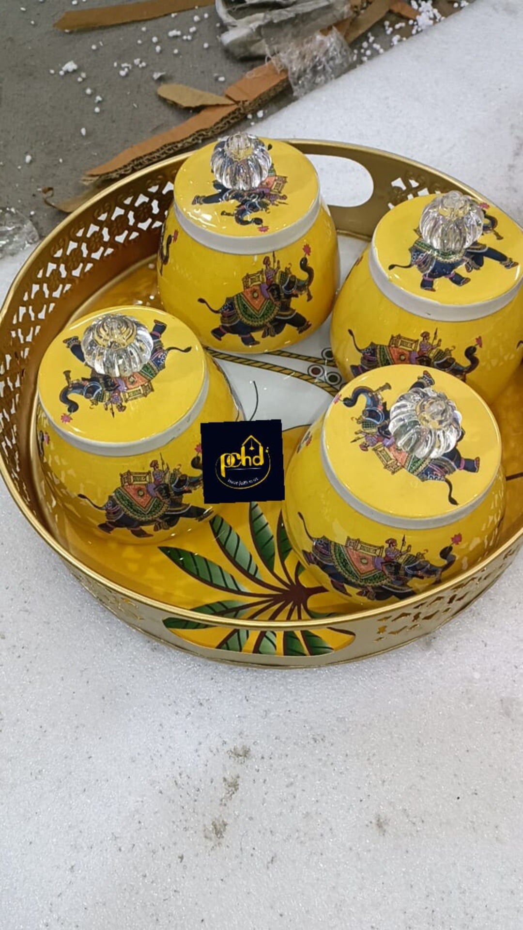 Meena Enamel Printed Jar With Platter( 12 sets)