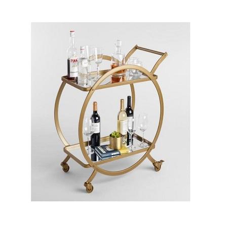 Circular Piped Shaped Movable Bar Trolley, Gold