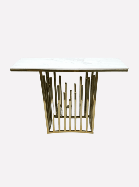 PC Home Decor | Stainless Steel Console Marble Top, Gold and White