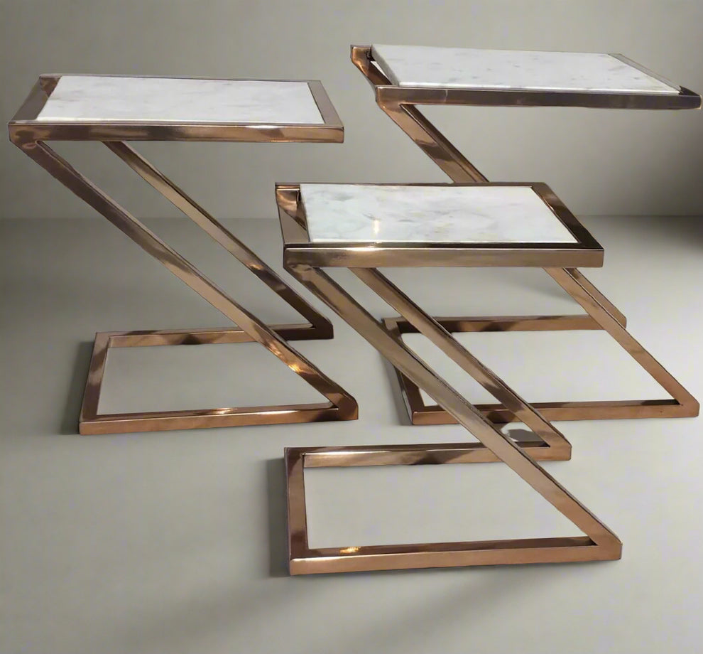 Set of 3 Z Shape Coffee Table, Rose Gold