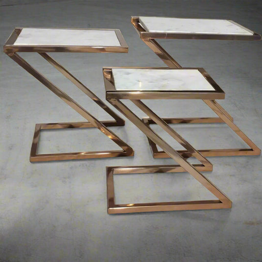 Set of 3 Z Shape Coffee Table, Rose Gold