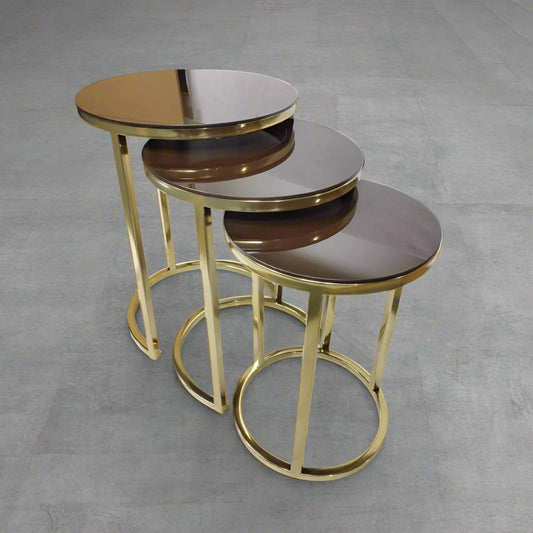 PC Home Decor | Set of 3 Nesting Round Table with Glass Top, Gold
