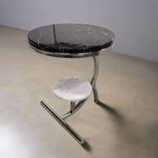 PC Home Decor | Coffee Table with Marble Bottom, White and Steel