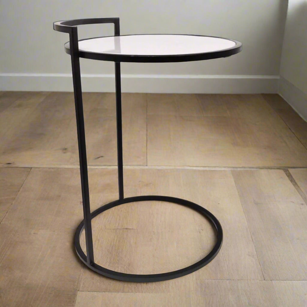 PC Home Decor | Round Table with White Marble Top, Black and White