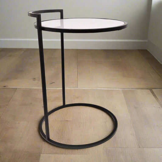 PC Home Decor | Round Table with White Marble Top, Black and White