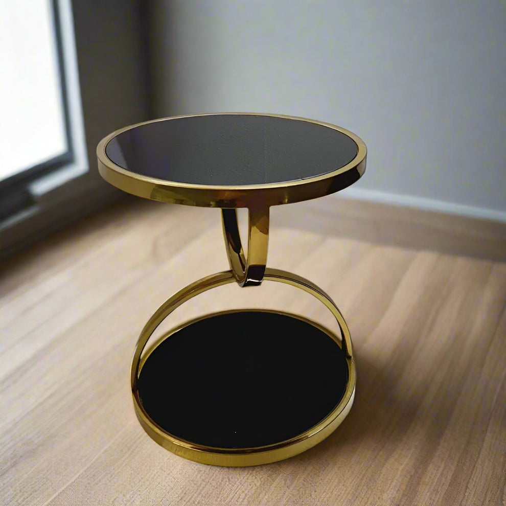 Double Mirror Steel Coffee Table, Black and Gold