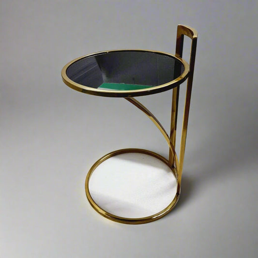 PC Home Decor | Short Steel Side Stool with Glass Top, Gold
