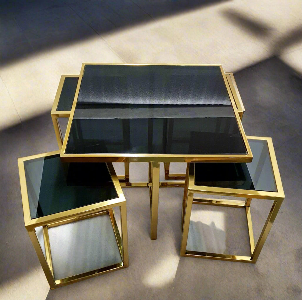 Stainless Steel Table, Black and Gold