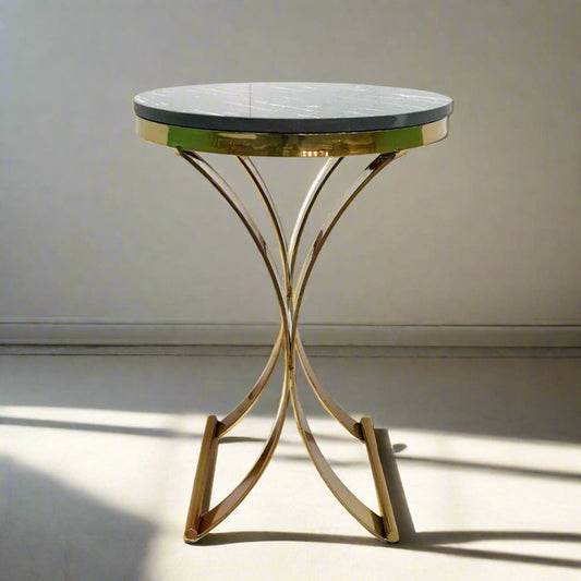 PC Home Decor | Round Coffee Side Table with Glass Top, Gold