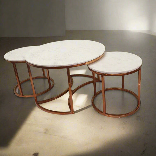 Set of 3 Rose Gold Coffee Table, Bronz