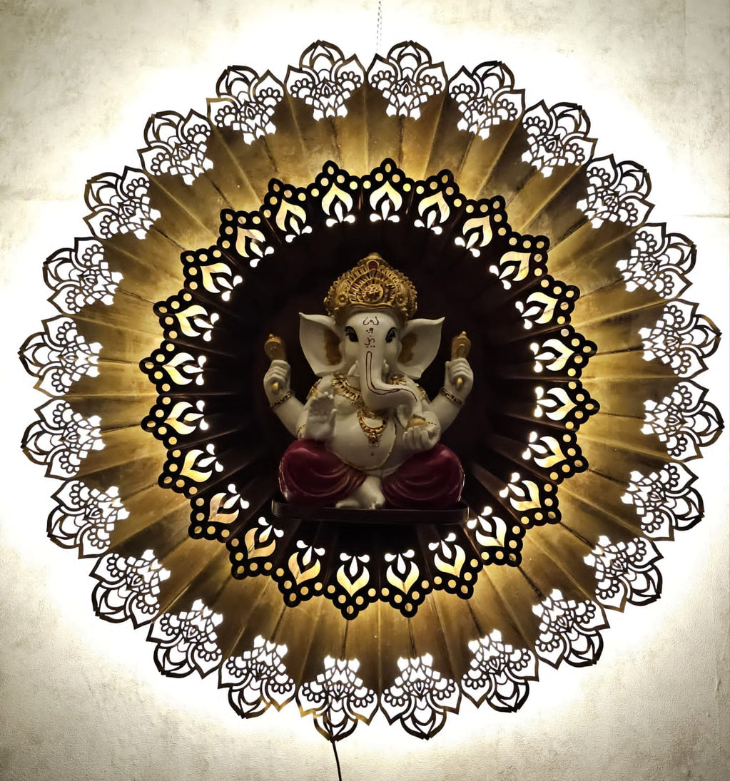 Ganesh ji With Flower Background Wall Decor