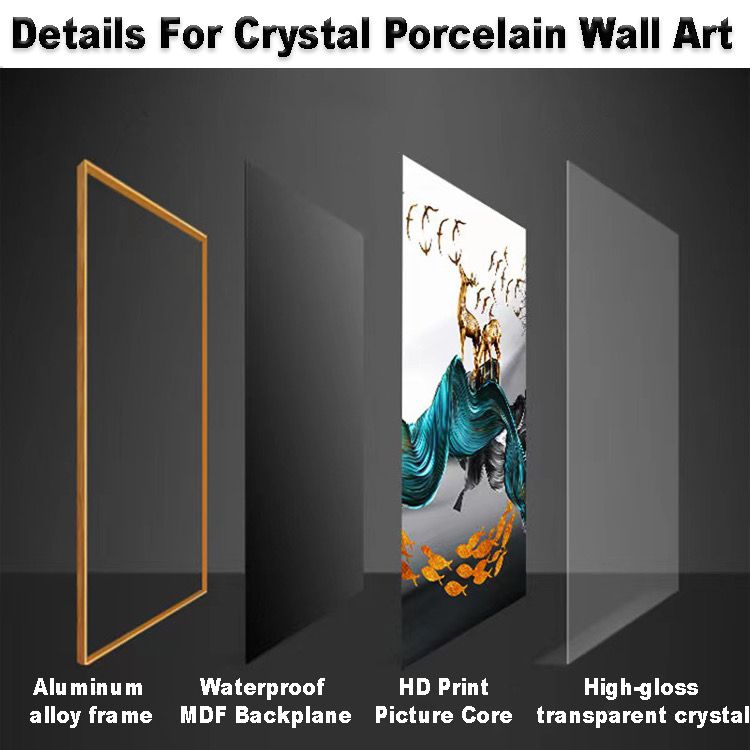 Modern Crystal Glass Painting with Metal Framing and LED Light