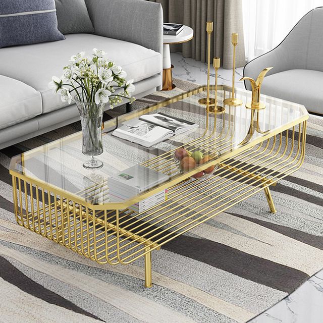 Rectangular  Gold Centre Table For Leaving Room With Glass Top