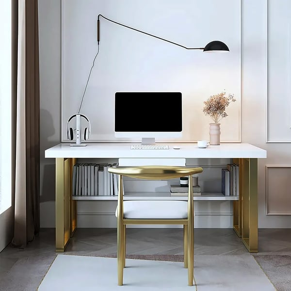 Study|Office Table in Gold and White