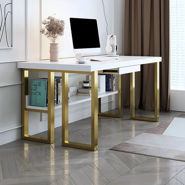 Study|Office Table in Gold and White