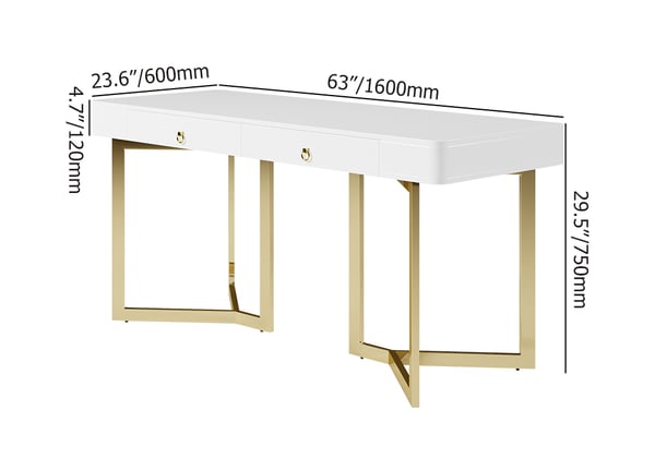 Office Table | Study Table In Gold  With Marble Top