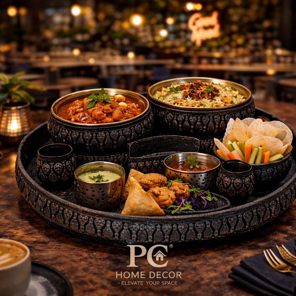 PC Home Decor Snack Warmer Platter Set (15×15×4 Inches) with 2 Hot Plates, Dip Bowls & Serving Accessories