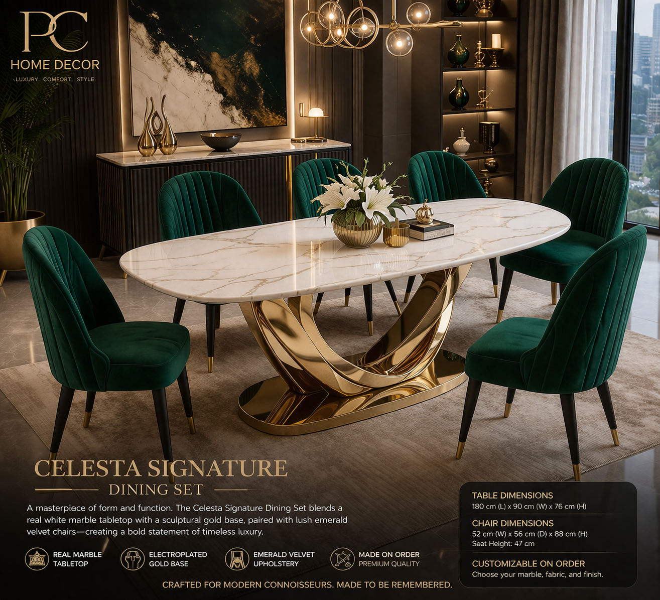 Emerald Luxe Marble Dining Set