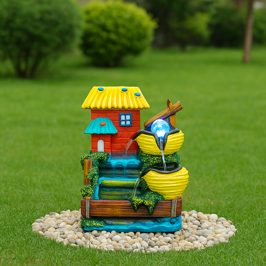 PC Home Decor | House with Spiral Fountain, Yellow and Red