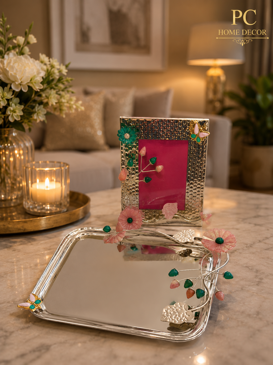 Elegant Floral Frame With Tray