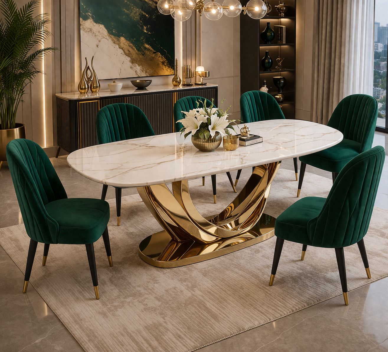 Emerald Luxe Marble Dining Set