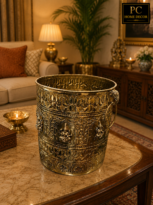 Royal Brass Ashtalaxmi Planter with Handle | Traditional Decorative Urli Pot