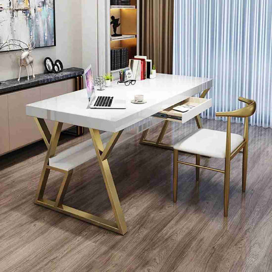 White Marble Top Office Table With Stainless Steel Legs