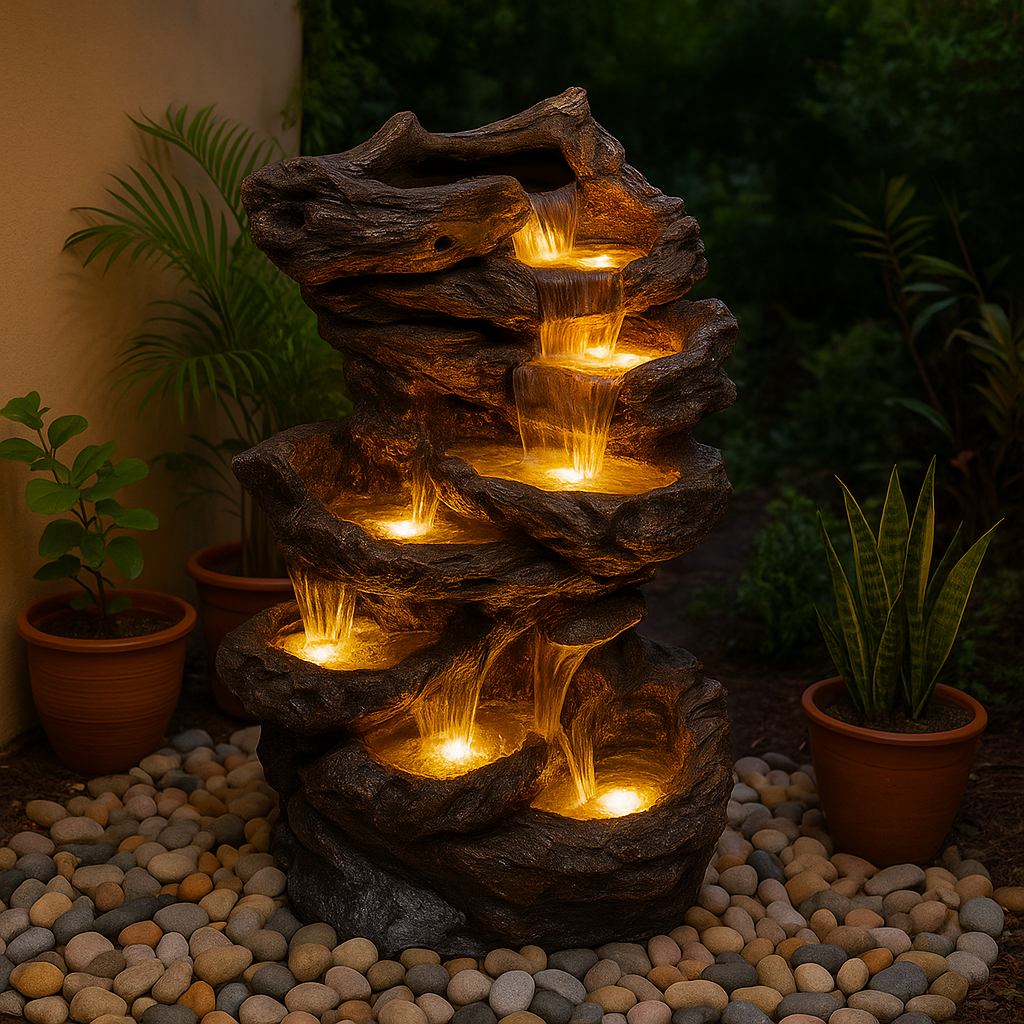 Multi-Tier Illuminated Rock Fountain – Garden & Indoor Decor