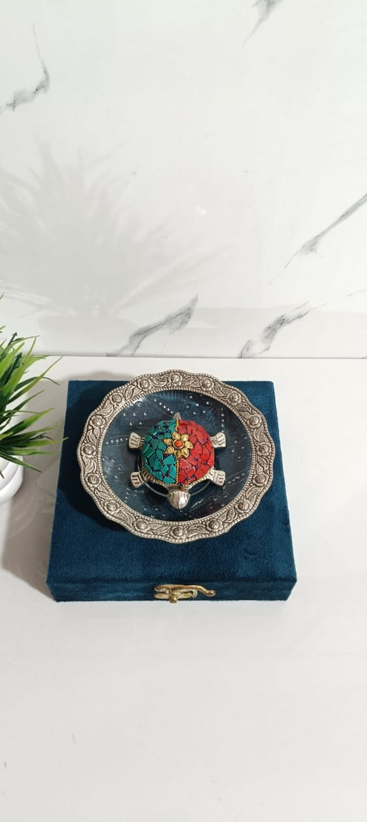 German Silver Turtle Plate with Stone Art (Set of 10 Pcs)