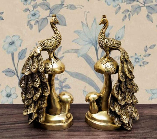 Brass Peacock on Mashroom Set