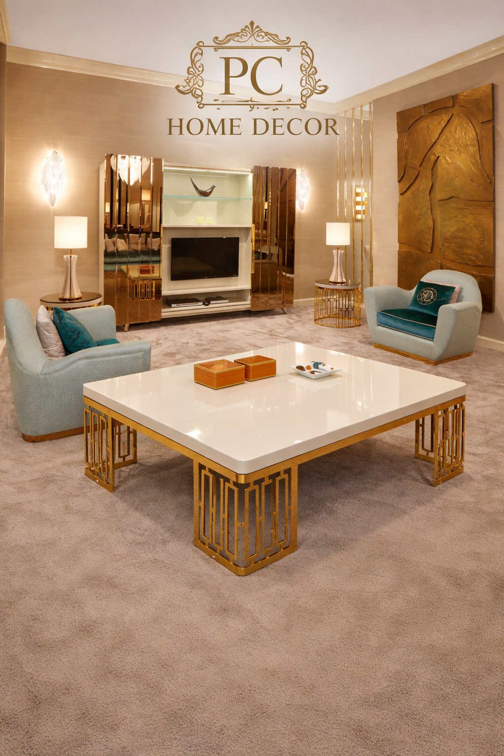 Luxury Gold Finish Big Centre Table