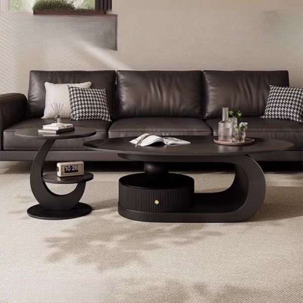 Modern Dual-Tone Coffee Table Set with Drawer & Marble Finish Top – Contemporary Living Room Centerpiece