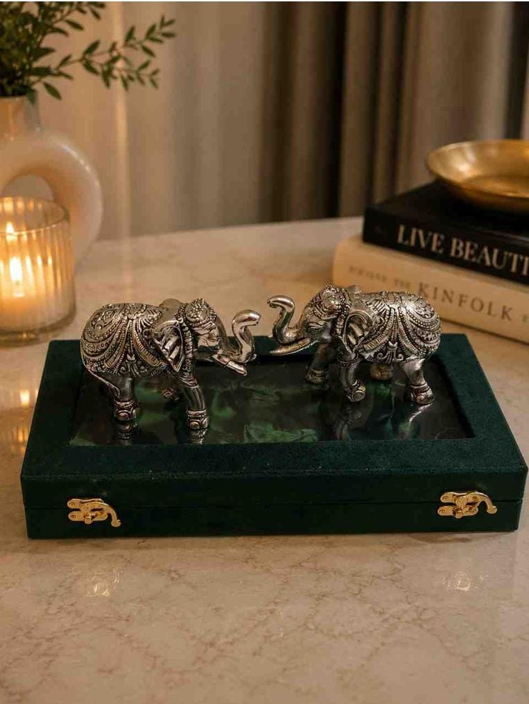 German Silver Elephant Pair with premium Luxury Gift box