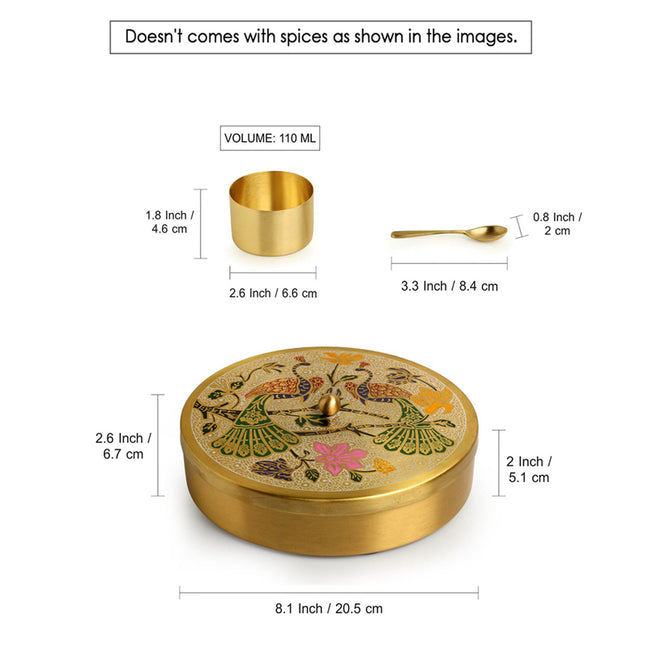 Royal Peacock Meenakari Brass Masala Box