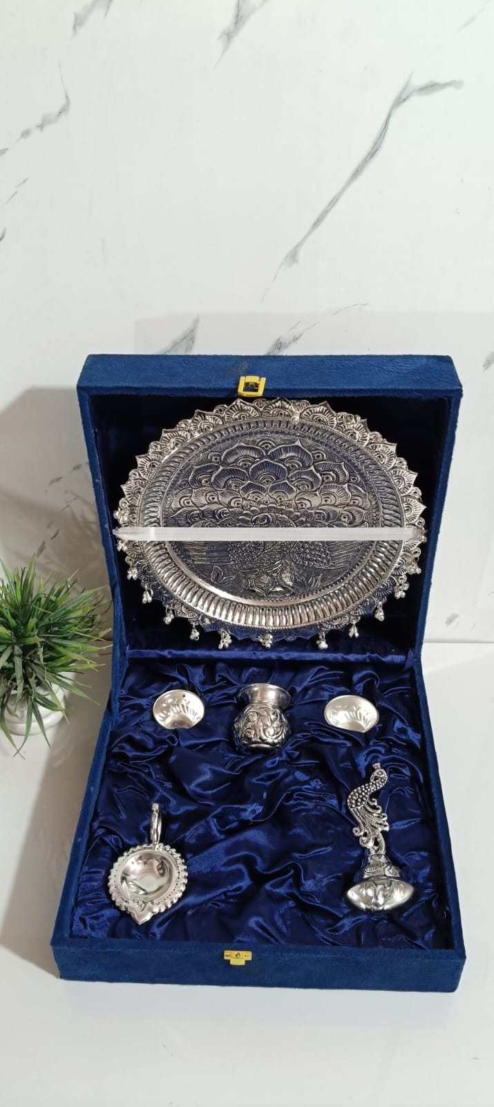 Handmade Peacock Carving Heavy-Gauge Pooja Thali