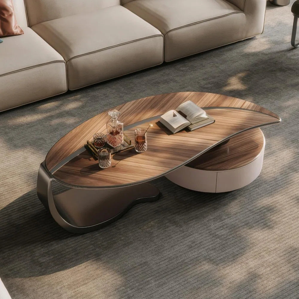 Modern Wallnut Veneer Coffee Table With Maple Storage