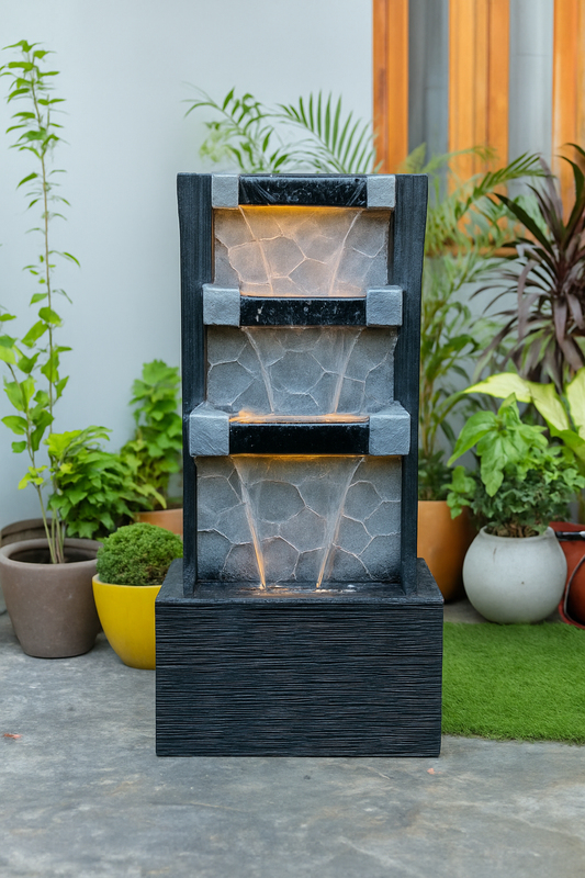 Elegant 4-Tier Outdoor Water Fountain with LED