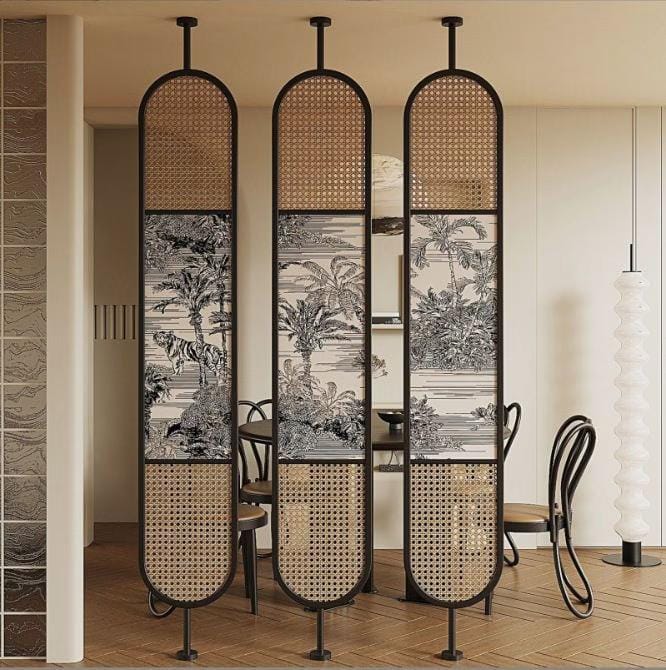 Metal partition|Divider For Living Room|Cafe| Restaurant With Ratten