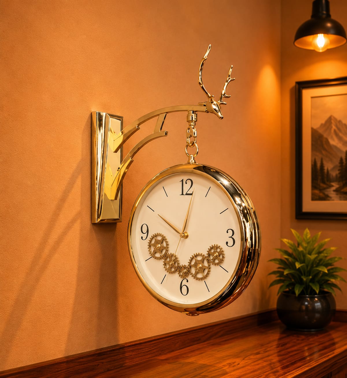 Dual Dial Moving Gear Station Wall Clock